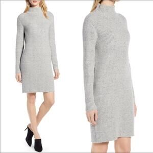 Halogen Sweater Dress Grey Ribbed Speckle Knit Mock Neck Size XS